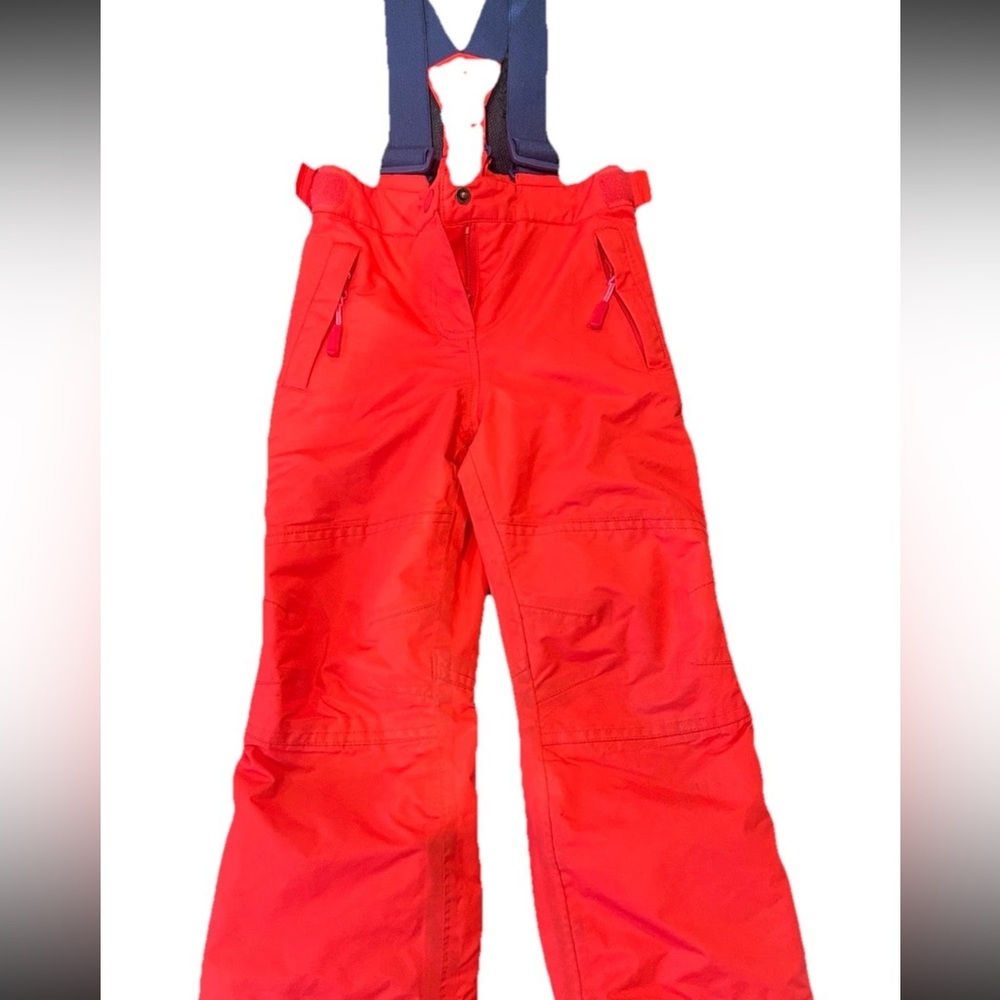Boden Red Kids Snow Overalls with Navy Suspenders